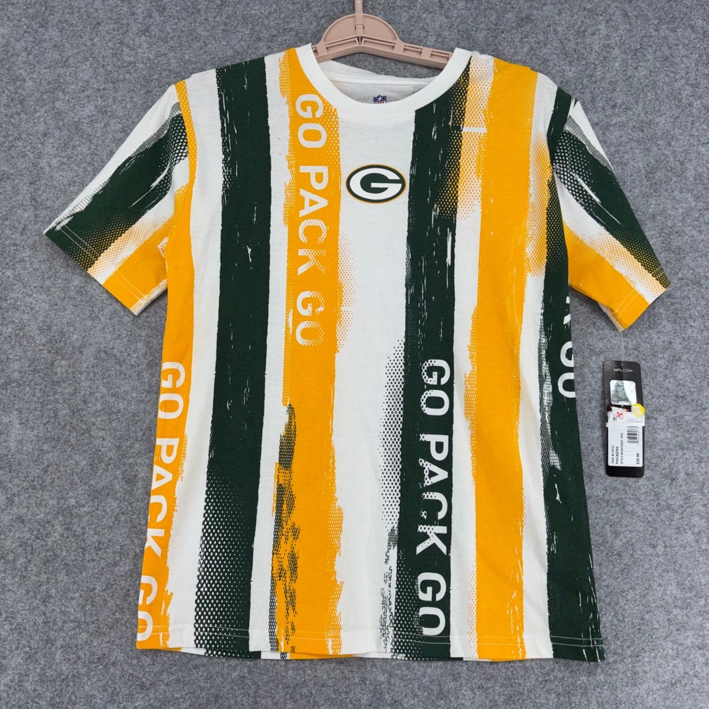 NFL Green Bay Packers Youth M 10/12 T-Shirt Go Pack Go Striped 9K1B7SDHT-PCK